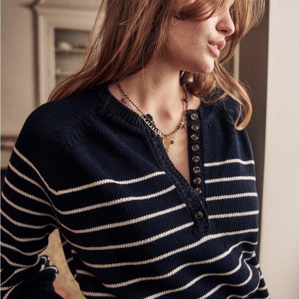 Sezane Navy and White Striped Sweater